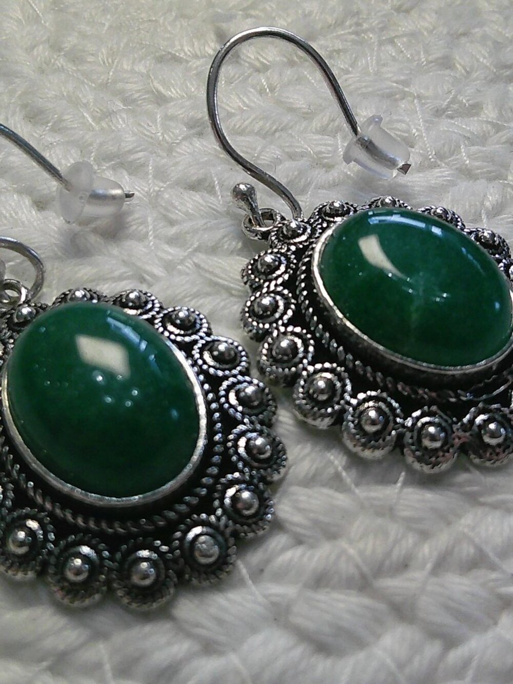 Stunning SIMULATED EMERALD Handmade Sterling 925 Dangle Earrings #696E